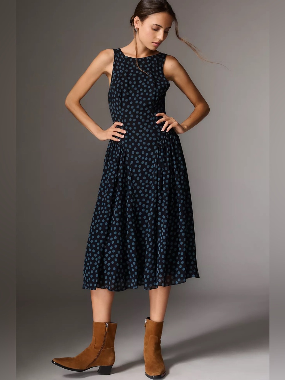 Reformation- Women’s Anelis Sleeveless A-Line Midi Dress in Cosmic Dot